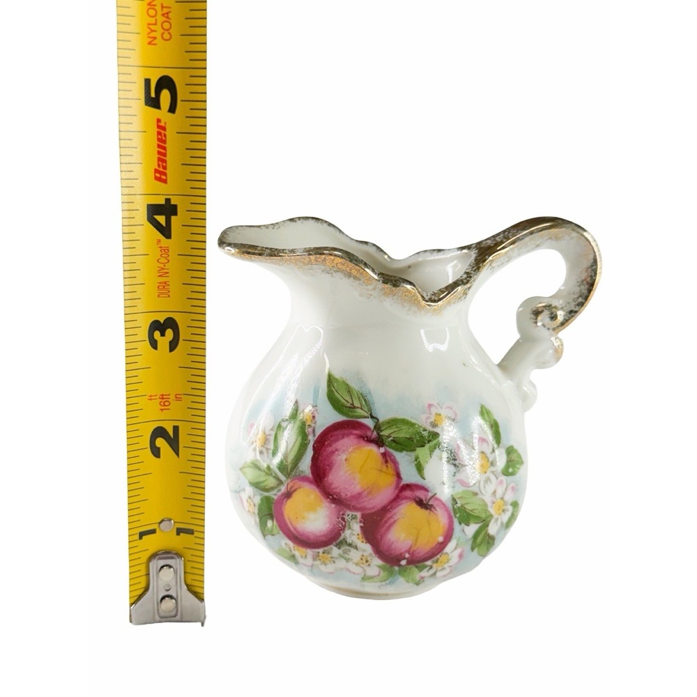 Vintage Hand Painted Creamer Underplate Set Pink Apples Gold Trim Porcelain EUC - Picture 13 of 13